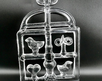 Vintage Kosta Boda Glass "Birdcage" Suncatcher by Bertil Vallien, 1970s Large Window Decoration