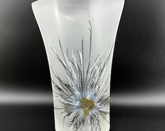 Large Nobile Rhapsody Frosted Glass Gold Feather Hand Blown Vase Made in Poland