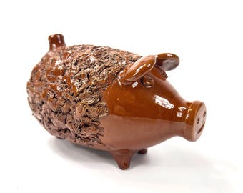 Vintage mexican pottery pig – hand-painted ceramic folk art sculpture – signed figurine