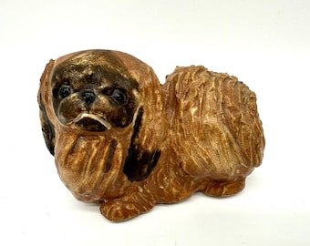 Vintage Ceramic Pekingese Dog Figurine, Swedish Stoneware Art Pottery