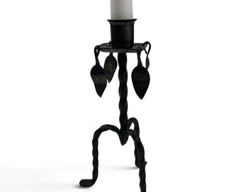 Wrought Iron Candlestick, Mid Century Swedish Folk Art Rustic Primitive Candle Holder