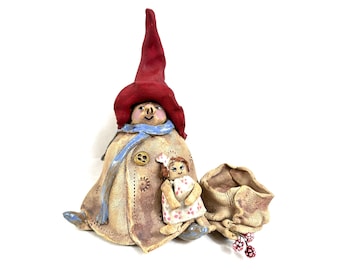 Pottery Figurine, Swedish Folk Art Child Figure, Signed Ceramic