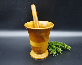 Rustic wood pestle and mortar - farmhouse kitchen, 70s retro. Made in Sweden.