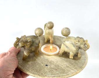 Elephant Soapstone Candle holders – Hand-Carved Tealight Stand