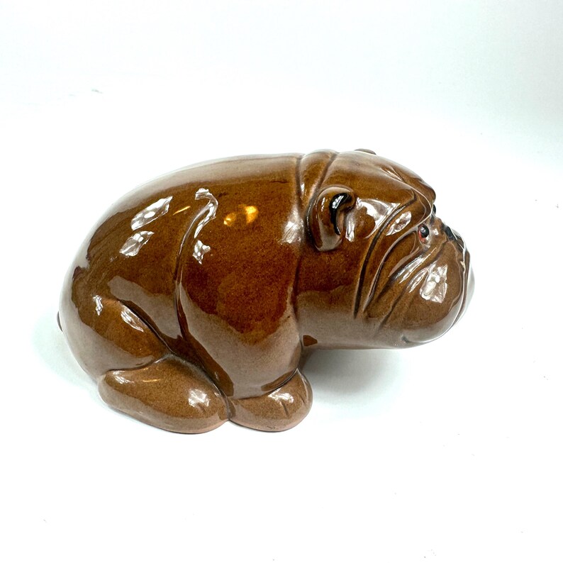 Vintage Ceramic Bulldog Figurine, Brown Glazed Dog Sculpture with Glass Eyes image 9