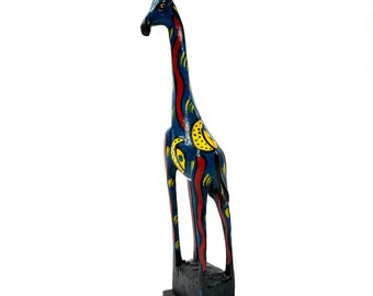 Hand-Painted Wooden Giraffe Sculpture: African Folk Art Decor