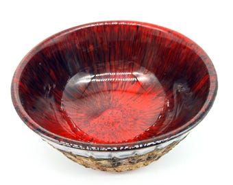 Vintage Ernst Danish Pottery Bowl: Red Glazed Lava Stoneware, 18cm