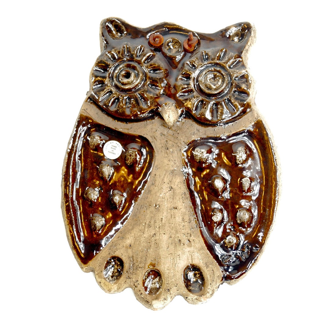 Vintage Ceramic Owl Wall Art Tile by LAHOLM Made in Sweden Etsy