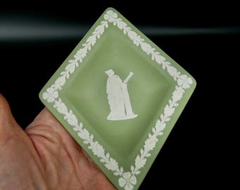 Vintage Wedgwood Green Jasperware Diamond-Shaped Trinket Dish – Made in England