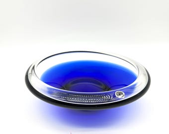 Vintage kosta boda blue glass trinket dish / bowl /candle holder