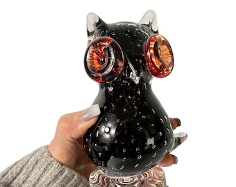 Figurine hibou en verre, art scandinave, décoration Mid-Century