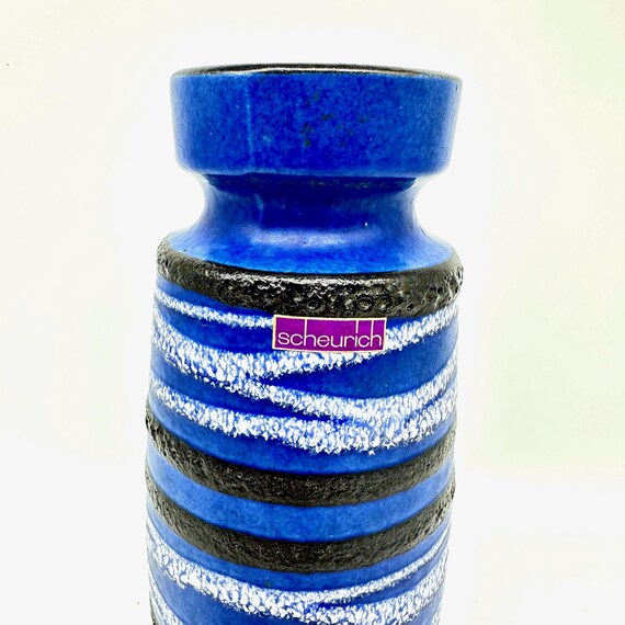 Scheurich Fat Lava Vase 242-22, Blue Stripe, 1970s West Germany - Etsy