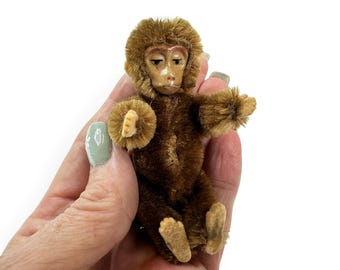 Schuco Monkey, 1930s German Tinplate & Mohair Miniature Toy, Jointed Ape