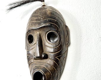 Vintage African Mask – Hand-Carved Wood Tribal Wall Art, Large 19” Ceremonial Mask