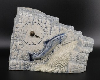 Vintage Jie Gantofta ceramic mantel Clock with jumping fish - Made in Sweden