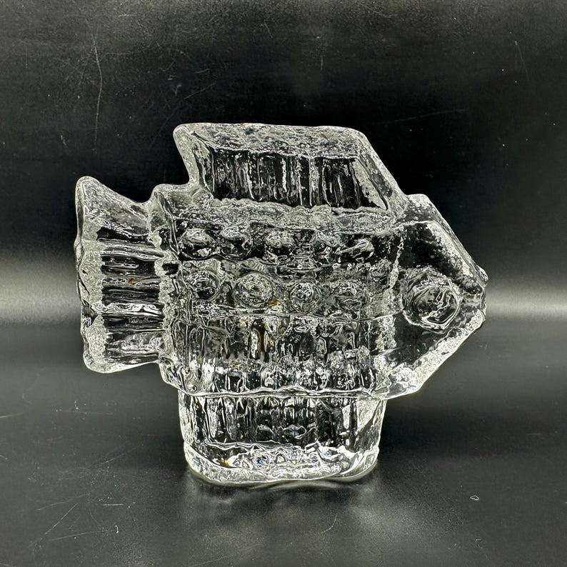 Brutalist Art Glass Fish Sculpture, Mid Century Scandinavian Decor image 7
