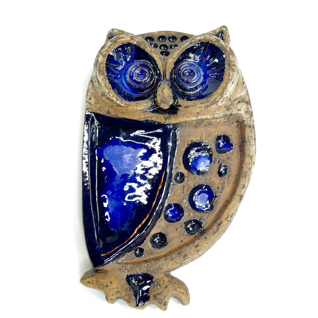 Vintage Ceramic Owl Wall Art Tile by LAHOLM Made in Sweden Midcentury