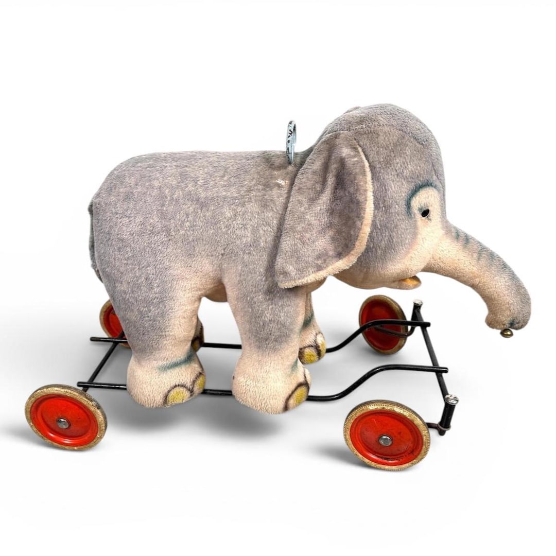 Steiff Ride on Elephant, Vintage German Push Toy, 1950s Nursery