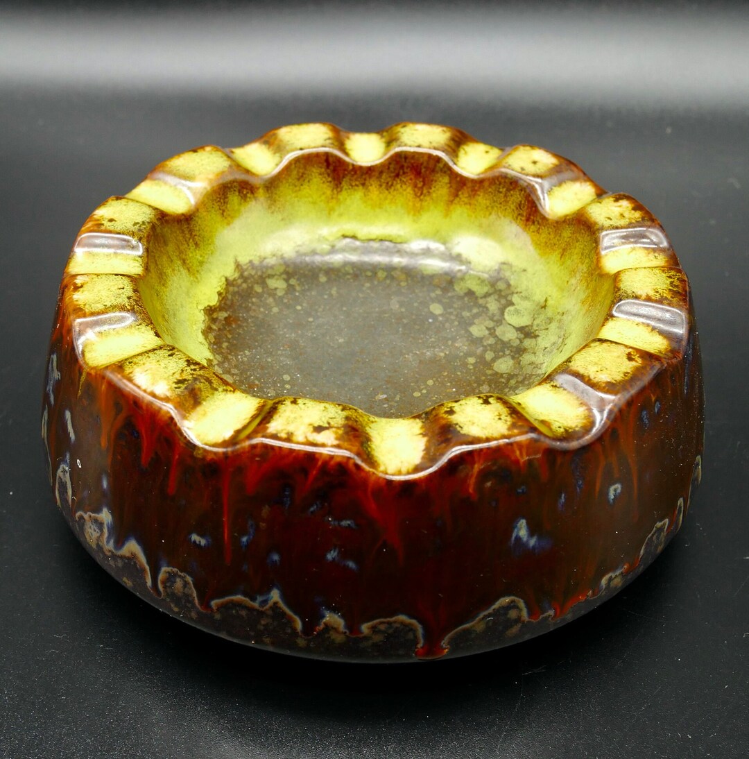 Strehla Fat Lava Bowl- Ceramic Orange Brown- 1960s Handmade
