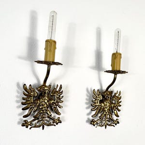 Antique Brass Double-Headed Eagle Wall Sconces – Vintage European Wall Lighting