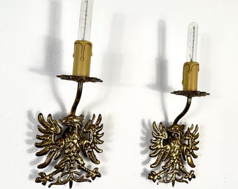 Antique Brass Double-Headed Eagle Wall Sconces – Vintage European Wall Lighting