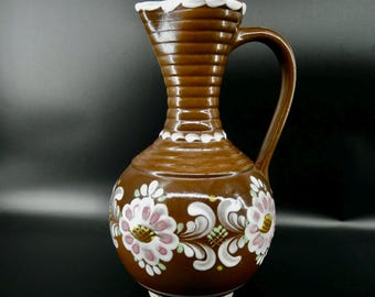 Vintage Austrian Gmundner Keramik Pitcher Vase – Hand-Painted Ceramic Jug