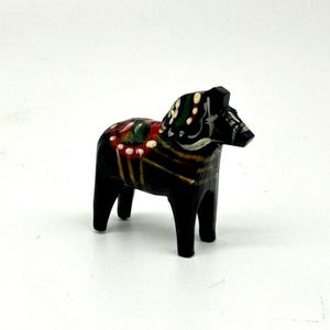 Miniature Black Dala Horse, Swedish Folk Art Hand Painted Wood Sculpture image 6
