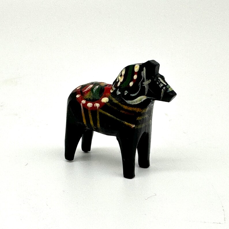 Miniature Black Dala Horse, Swedish Folk Art Hand Painted Wood Sculpture image 6