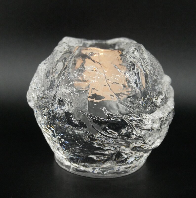 Glass Candleholder, Ann Wärff Kosta Boda Snowball, Swedish Art Glass image 3