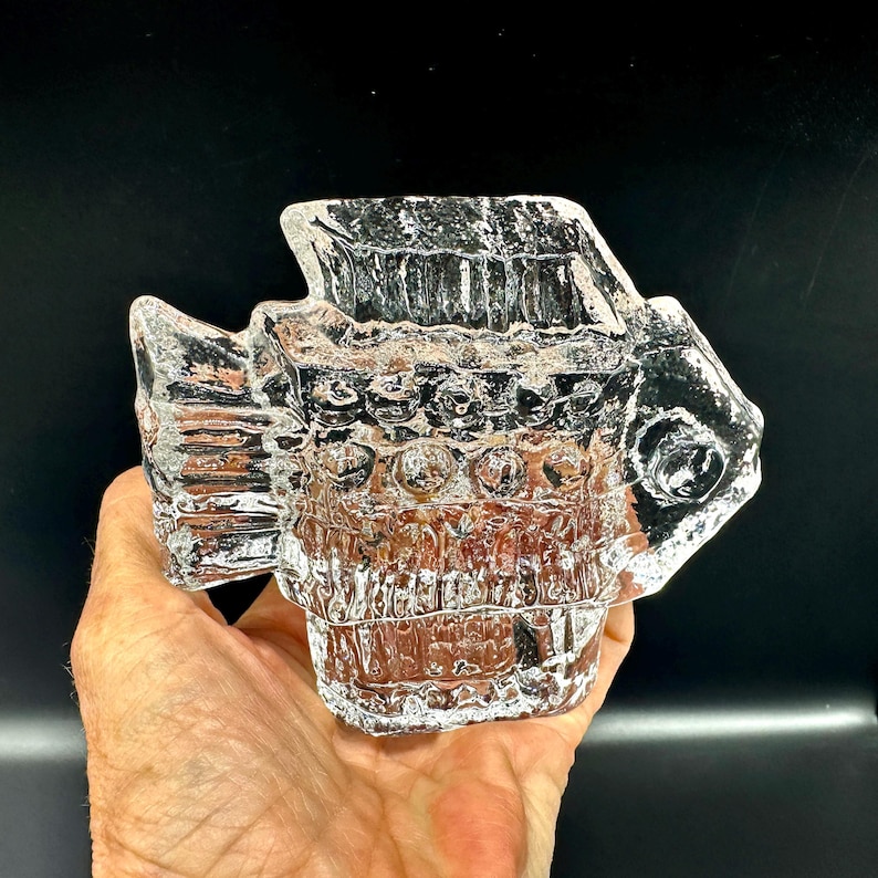 Brutalist Art Glass Fish Sculpture, Mid Century Scandinavian Decor image 1