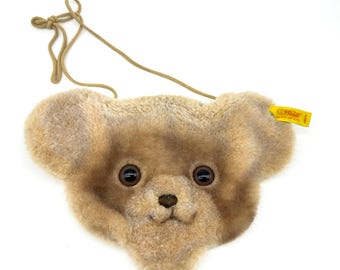 Vintage Steiff Children's Bear Purse – 1980s Plush Shoulder Bag with Button in Ear