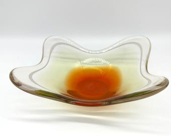 Vintage Flygsfors Coquille Glass Bowl – 1956 Orange Sommerso Glass – Paul Kedelv Swedish Art