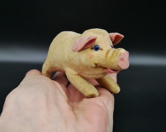 Vintage Steiff Velvet Pig – 1950s-60s German Plush Toy – Mid-Century Steiff Collectible