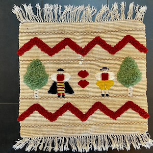 Vintage 1970s Woven Wool Wall Tapestry – Handwoven Folk Art Wall Hanging