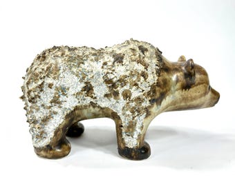 Vintage Pottery Bear Sculpture – 1970s Handmade Studio Pottery Animal Figurine