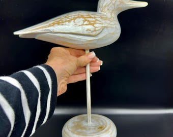 Hand-carved wooden bird sculpture – vintage nordic folk art, 1980s figurine