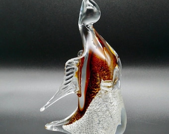 Vintage Crystal Art Glass Dragon figurine Paperweight - Sommerso Style - Pure Silver