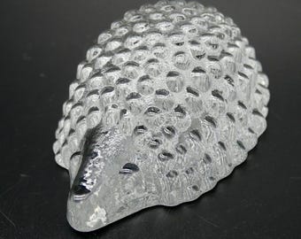 Vintage art glass Hedgehog figurine - Porcupine glass sculpture paperweight - Uno Westerberg Pukeberg Sweden