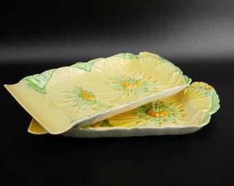 Vintage 1950s Carlton Ware Yellow Buttercup Butter Dish & Cheese Plate – Set of 2