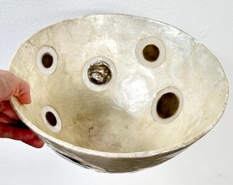 Vintage Capiz Shell Decorative Serving Bowl – Large Polka Dot Centerpiece, Handcrafted Home Decor