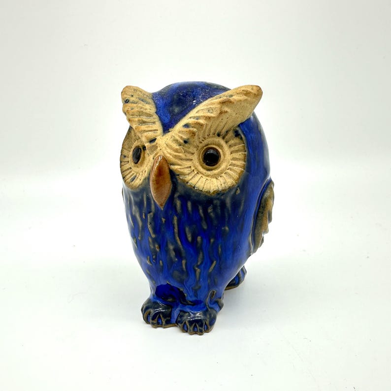 Ceramic owl figurine – blue pottery bird, 10 cm image 3