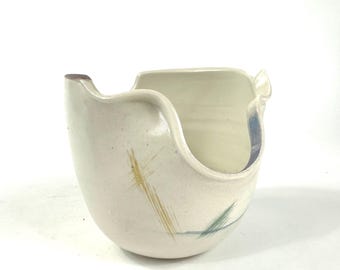 Vintage Studio Pottery Bowl: Signed J. Higgins, Abstract Brushstroke Glaze