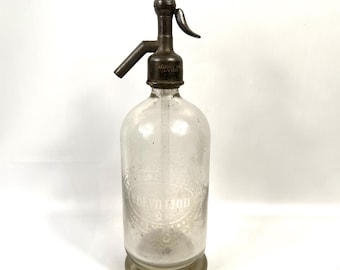 Vintage French Soda Syphon – Etched Glass Siphon Bottle,  Lyon, Early 1900s Barware