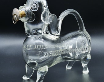 Rare Vintage Glass Dog Shaped Decanter Snaps Bottle - C.1930's Scandinavian Art Glass