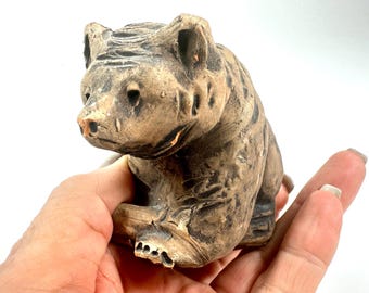 Pottery bear figurine – tilgman sweden, signed rustic ceramic, mid-century