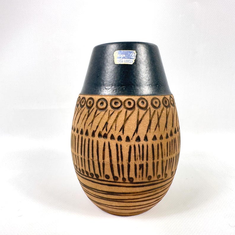 Steengoed vaas Lisa Larson, blauw glazuur, Gustavsberg Studio, jaren 60, Zweden afbeelding 6