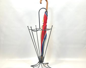Vintage Metal Umbrella Stand – 1970s Tall Gunmetal Silver Mid-Century Hallway Storage, 82 cm