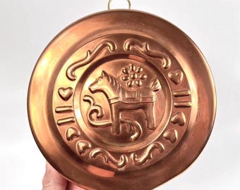 Kupferne Dala-Pferde-Geleeform, schwedische Küchendekoration, Vintage-Stil, mit Zinn ausgekleidet