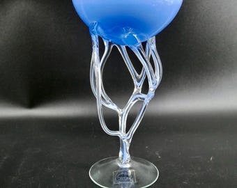 Vintage Blue Glass Vase / Alicja Jellyfish - Vintage Handmade Polish Glassware