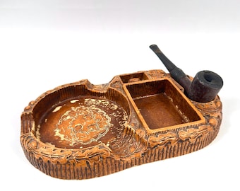 Ceramic Smoking Stand – Arts & Crafts Folk Art Desk Set with Pipe